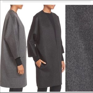 Collarless unlined reversible cashmere coat
